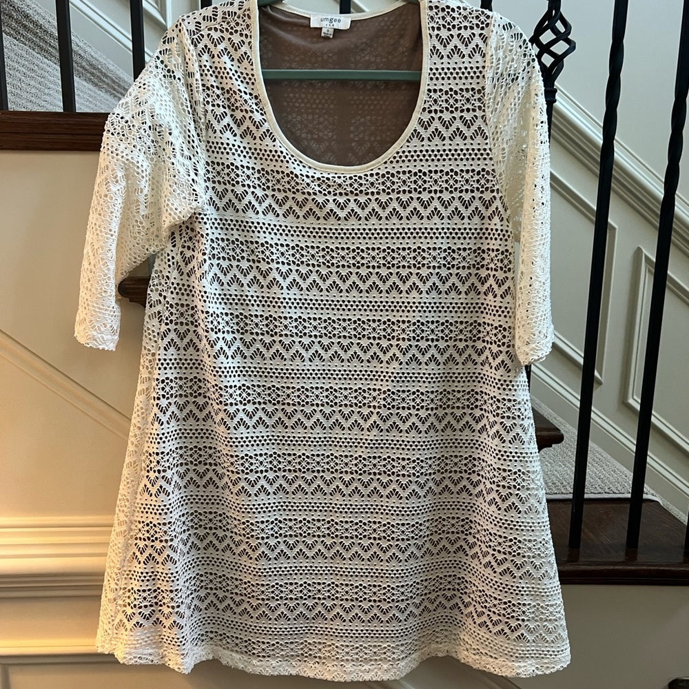 Umgee Cream lined Lace Women's shift dress boho small